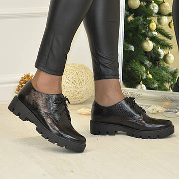 Туфлі жіночі чорні на шнурівці. Натуральна шкіра пітон