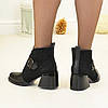 Черевики жіночі на стійкому підборі, натуральна шкіра та замша чорного кольору, фото 2