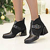 Черевики жіночі на стійкому підборі, натуральна шкіра та замша чорного кольору, фото 6