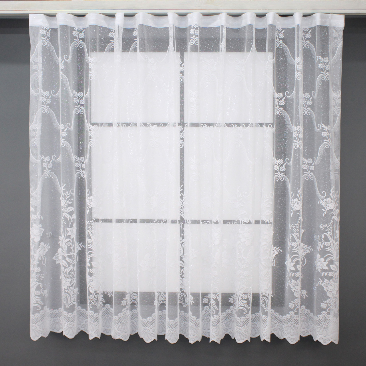 Коротка тюль, висотою 1,5м., жаккард. Колір білий. Код 1321т, фото 1