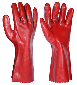 Рукавички кислотостійкі MASTERTOOL бавовняний трикотаж повне PVC-покриття манжет крага — 350 мм 10,5" червоні