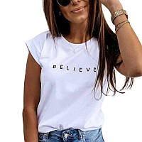 Женская белая футболка "Believe" Размер: 42,44,46,48,50 (21075)