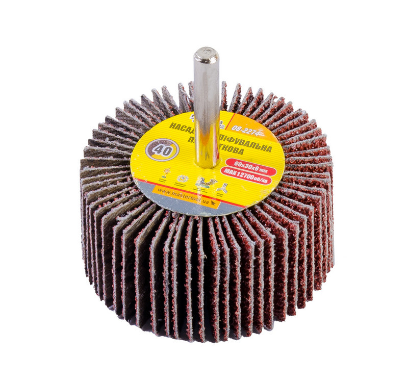 Насадка шліфувальна пелюсткова MASTERTOOL зерно 40 60х30 мм зі стрижнем 6 мм 08-2274, фото 1