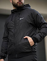 Вітровка чоловіча Nike осінь-весна демісезонна з капюшоном чорний. Живе фото