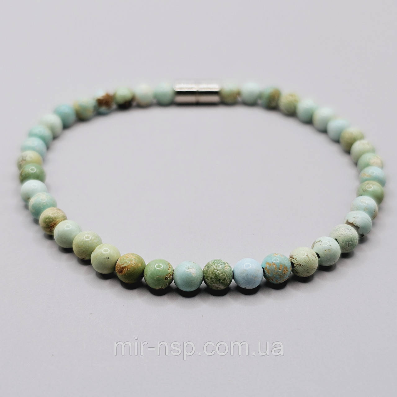 Браслет 100% натуральна бірюза (не прес) 4 мм вага 5,2г розмір 19, фото 1