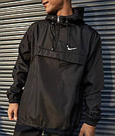 Мужская куртка анорак Nike ветровка осень-весна демисезонная с капюшоном водоотталкивающая черный. Живое фото