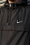 Чоловіча куртка анорак Nike вітровка осінь-весна демісезонна з капюшоном непродуваєма чорний. Живе фото, фото 2