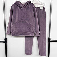 Детский велюровый костюм с мехом для девочки 116-158см Лиловый. Детский спортивный костюм для девочки