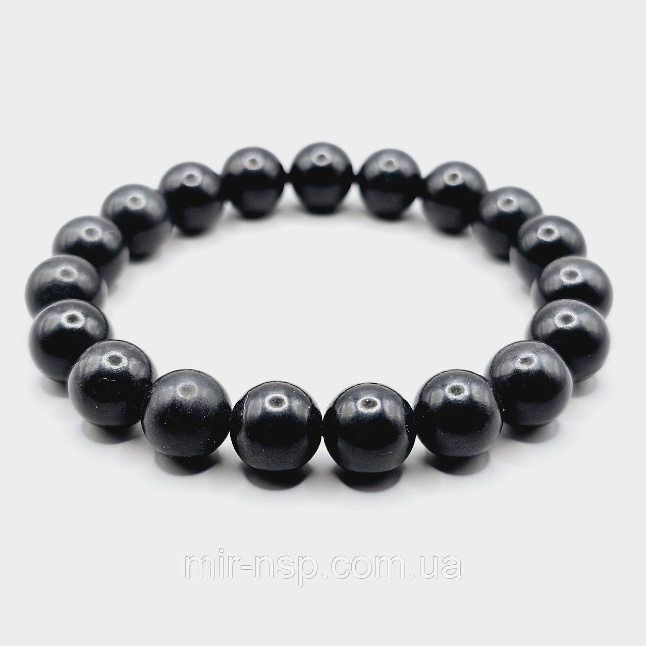 Браслет чоловічий 100% натуральний шунгіт 10 мм розмір 19, фото 1