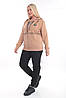 Жіночий спортивний прогулочний костюм зі стразами бежевий (трикотаж двунить Туреччина) батал 3XL-4XL-5XL-6XL, фото 2