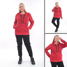 Жіночий спортивний прогулочний костюм зі стразами червоний (трикотаж двунить Туреччина) батал 3XL-4XL-5XL-6XL