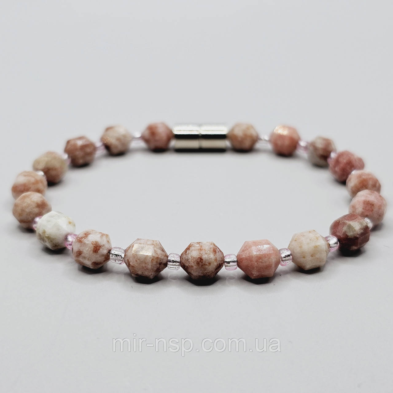 Браслет 100% натуральний родоніт 8*6 мм розмір 19,5, фото 1