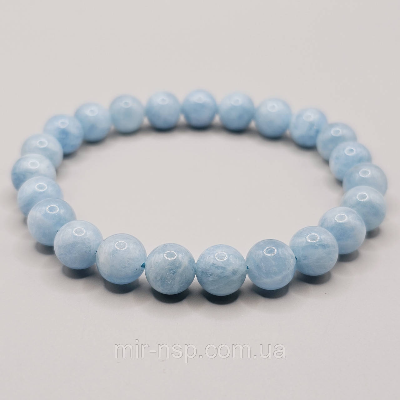 Браслет 100% натуральний аквамарин 8,5 мм розмір 19, фото 1