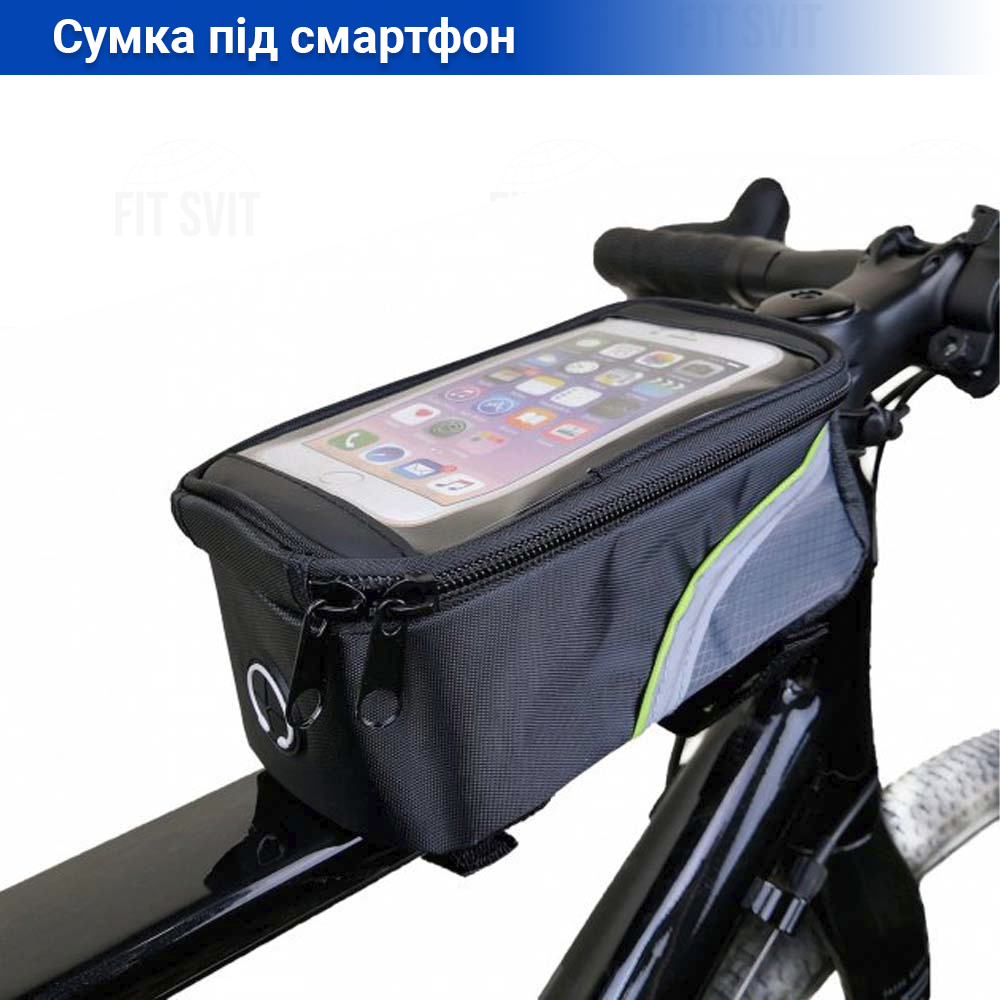 Сумка під смартфон 5.5" на раму велосипеда чорно-зеленого кольору