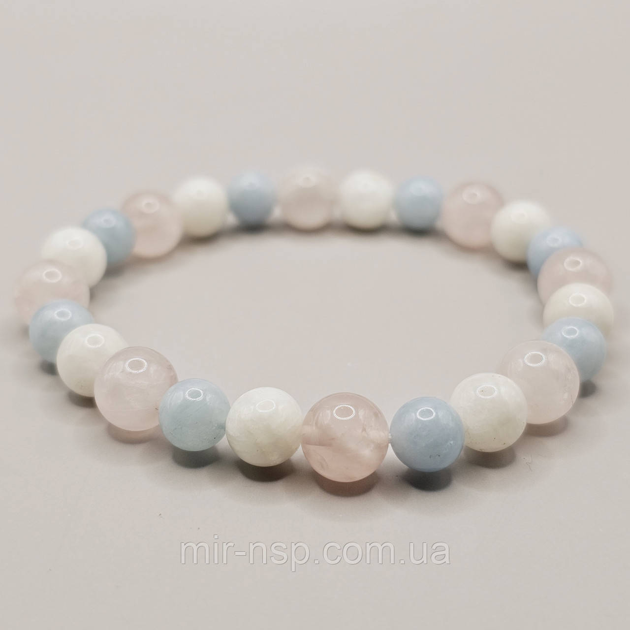 Браслет 100% натуральні місячний камінь рожевий кварц аквамарин, фото 1