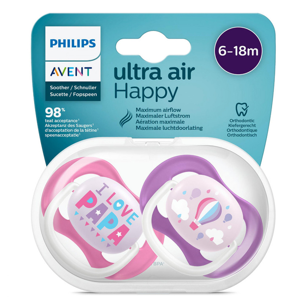 Пустушка ортодонтична для дівчаток 2 шт Philips Avent Ultra Air I love 6-18m (8710103949299)