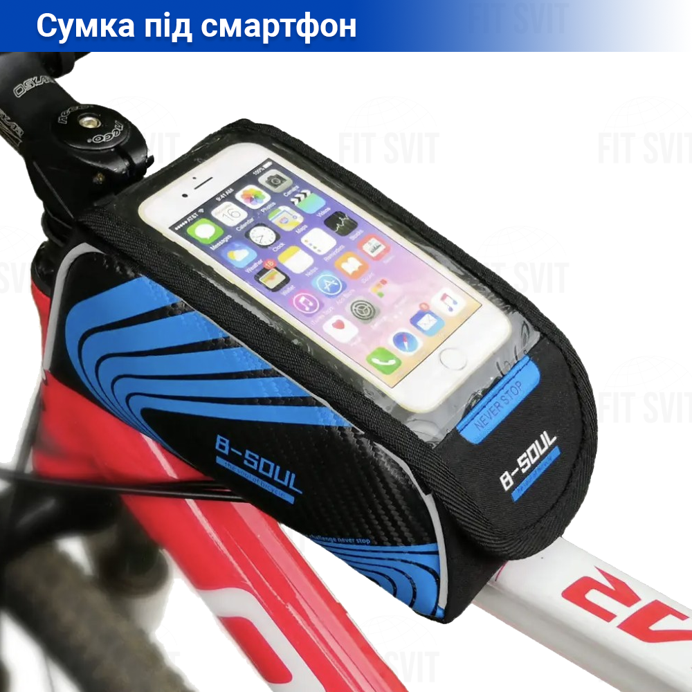Сумка під смартфон 6" на раму велосипеда B-Soul чорно-синього кольору.