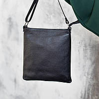 Стильна чорна сумка месенджер No Pocket зернистая / натуральна шкіра
