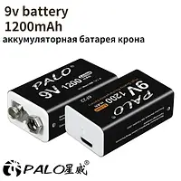 Акrумулятор Крона 9В 1200 mAh PALO Li-Ion (6F22) зарядка micro-USB