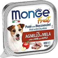 Влажный корм Monge Dog Fruit, для собак всех пород, с ягненком и яблоком, 100 г