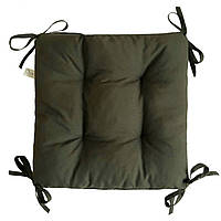 Подушка сидушка на завязках для стула кресла табурета 40х40х8 темный хаки