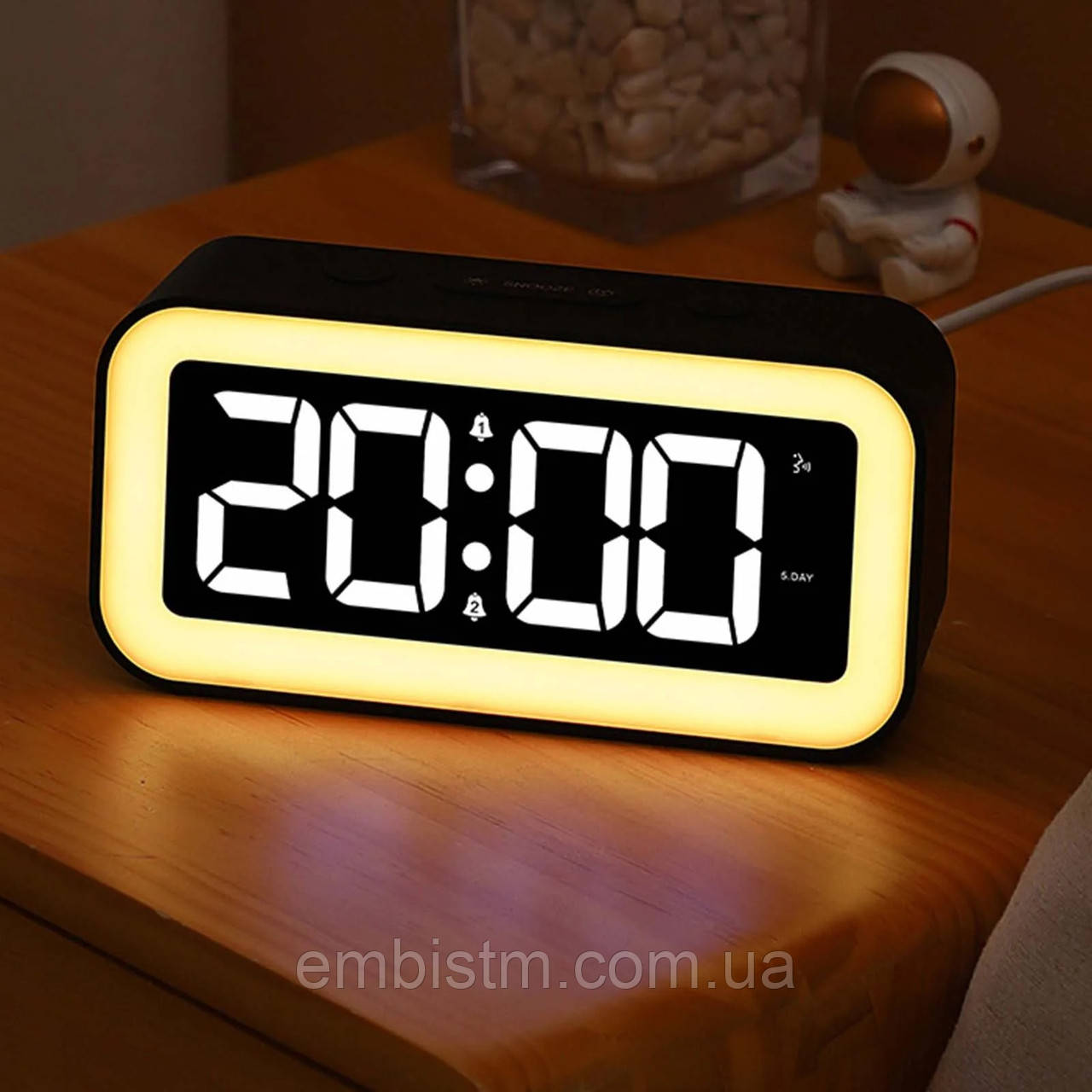 Настільний електронний LED-годинник із двома будильниками та регулювальною підсвіткою USB живлення