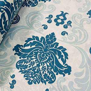 Тканина сатин із малюнком, візерунок синьо-блакитний на білому (ТУРЦІЯ шир. 2,4 м) (SAT-S-0071)