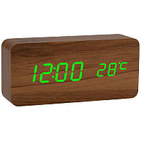 Часы настольные термометр 862 S 6770 с зеленой подсветкой светлое дерево