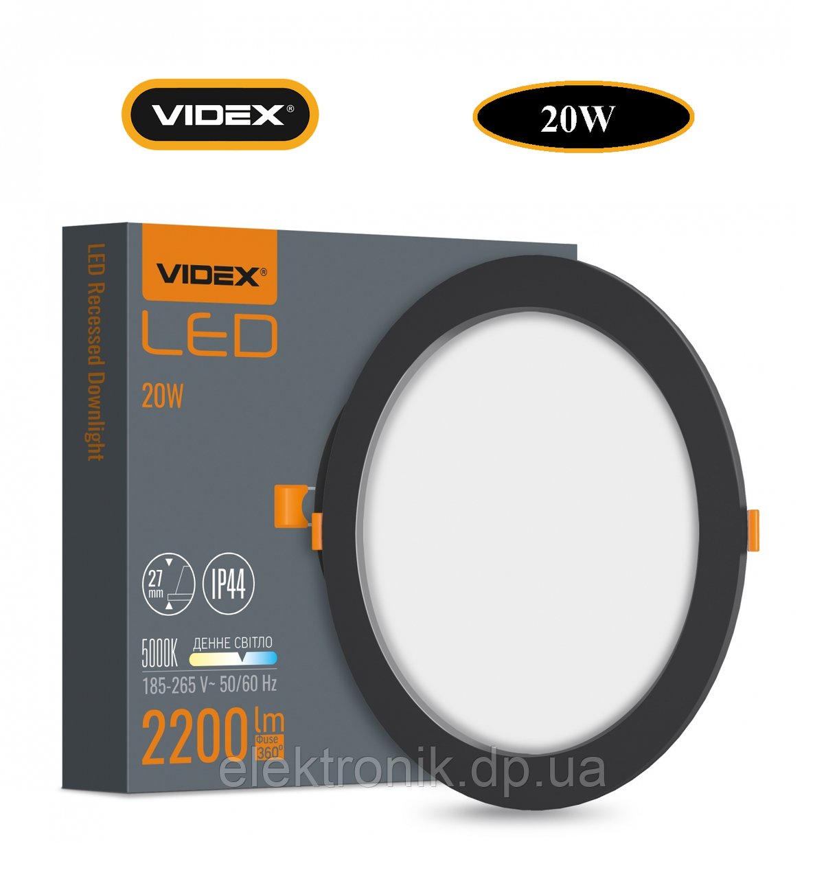 LED світильник Back вбудований круглий VIDEX 20W 5000K Black