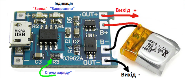 Схема підключення плати TP4056