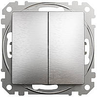 Вимикач двоклавішний кнопка матовий алюміній Sedna