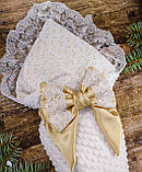Зимовий конверт з мереживом для новонароджених малюків, білий із золотим, фото 3