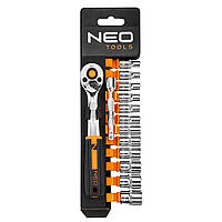 Neo Tools Набір торцевих головок, 14шт, 1/4", тріскачка 90 зубців, CrV