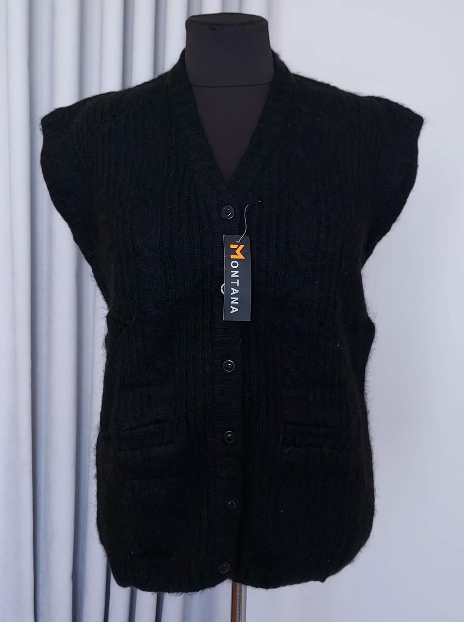 Мохерова жилетка чорного кольору на гудзиках  з 52 по 62, фото 1