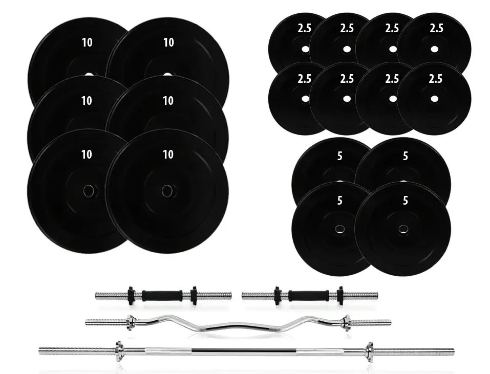 Набір 119 кг штанга пряма + фігурна та гантелі з млинцями Neo-Sport, фото 1