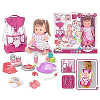 Кукла функциональная (горшок, бутылочка, посуда, игрушки-кубики, соска, сьемная обувь, рюкзак) WZB 8801-9