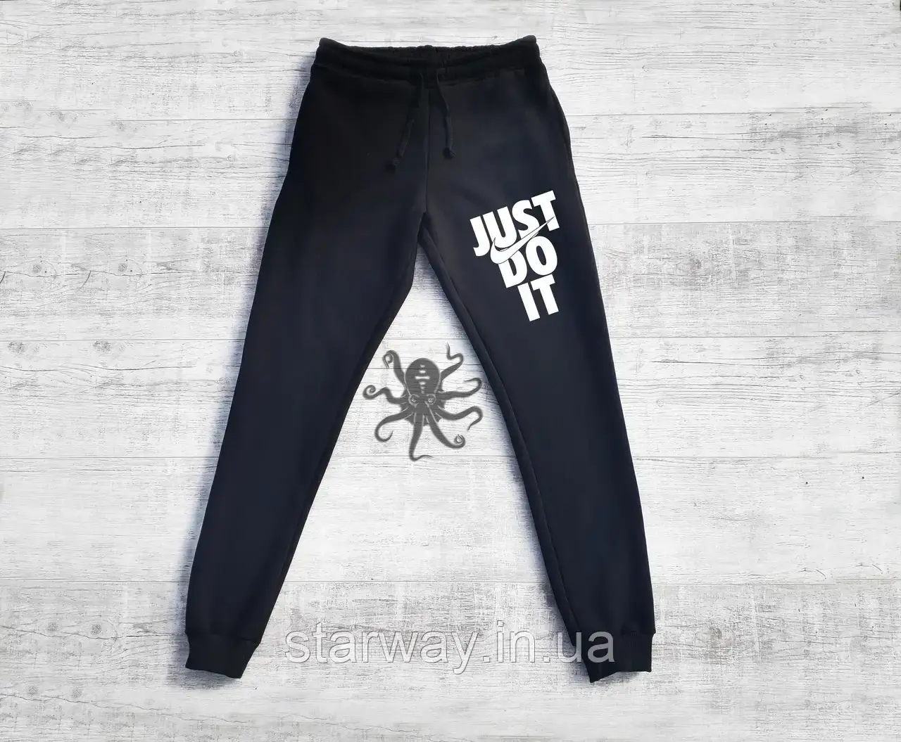 Спортивні чорні штани nike just do it white logo