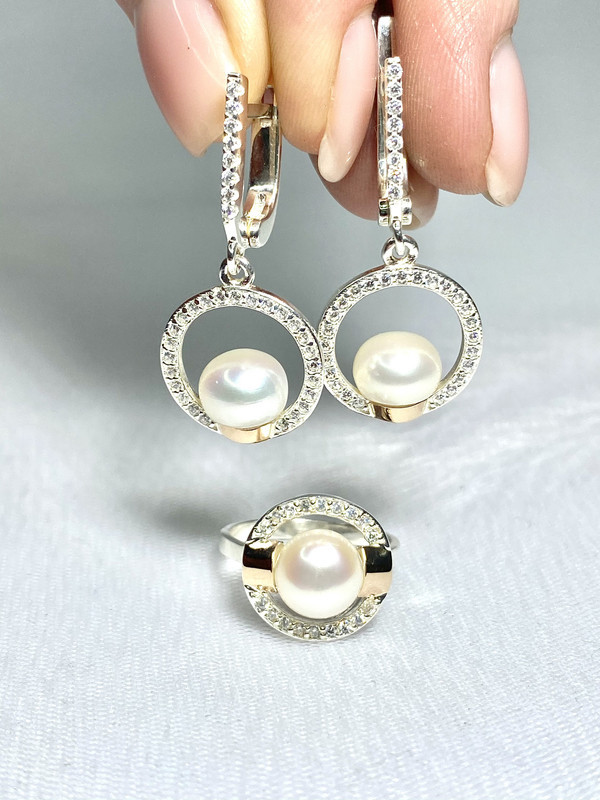 Сережки і каблучка в сріблі з перлами Орбіта