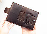 Портмоне для документів чоловіче шкіряне темно-коричневе з тисненням Герб Тризуб | для автодокументів, паспорта, військового, фото 6