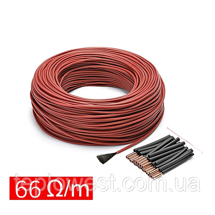 66 Ом/м. Нагрівальний (карбоновий) кабель для підігрівання стін ⁇ 66ом/метр, ізоляція — силікон ⁇, фото 2