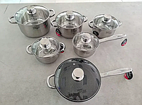 Набор посуды из нержавеющей стали Zepline 12 предметов, Набор кастрюль с крышками для всех видов плит VORT