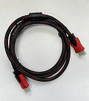 Шнур HDMI (штекер - штекер) v.1.4, "позолоченный", фильтр + сетка, 2м, чёрно-красный