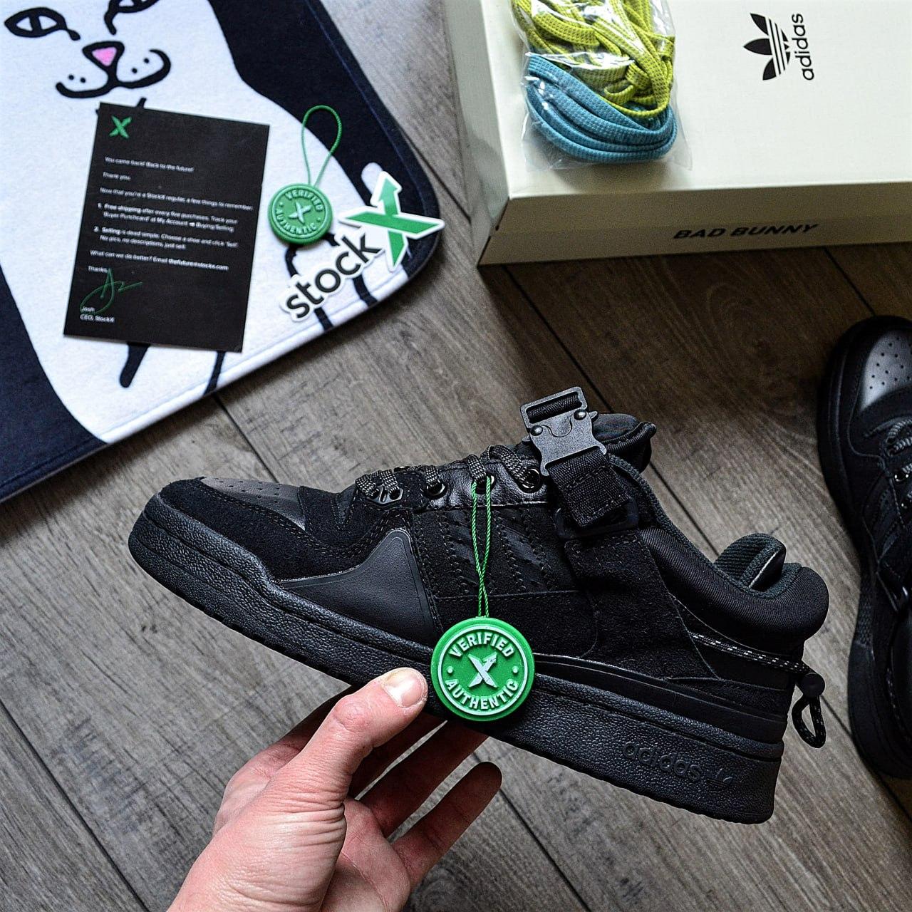 Чоловічі кросівки Adidas Bad Bunny Forum Buckle Low Core Black (Чорні) Адідас текстиль шкіра замш демісезон