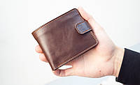 Мужской кожаный кошелек коричневый с прозрачным отделом ініціали/короткий напис