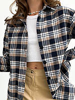 Модная женская стильная классическая рубашка оверсайз в клетку из натуральной хлопковой ткани 42-46