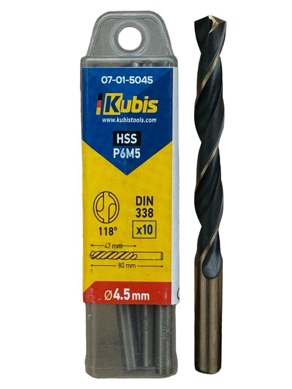 Свердло по металу Kubis Р6М5 4,5 мм (07-01-5045)