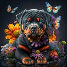 Картина за номерами Яскравий ротвейлер  Strateg на ЧОРНОМУ ФОНІ, 40х40см. (AV4040-14)