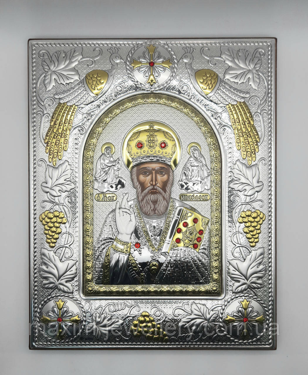 Срібна ікона "Святий Миколай Чудотворець" (210х150мм.)