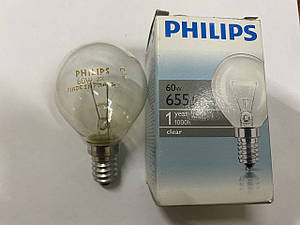 Лампа Philips 230v 60w P45 clear, цоколь Е14 (кулька люстра)