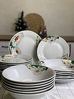 Подарочный Набор фарфоровой посуды 24 шт, Столовая посуда 24 предмета с рисунком для сервировки Ромашка